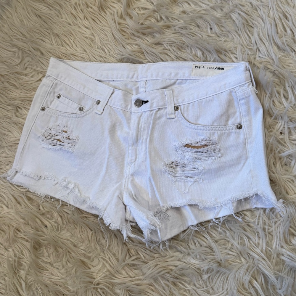 New Rag & Bone White Distressed Jean Shorts